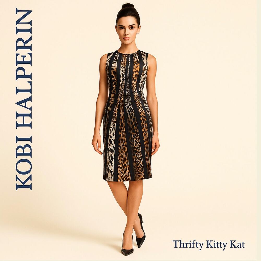 Kobi Halperin Mix Animal Print Silk Sheath Dress Gold Button Black‎ Multi XS NWT